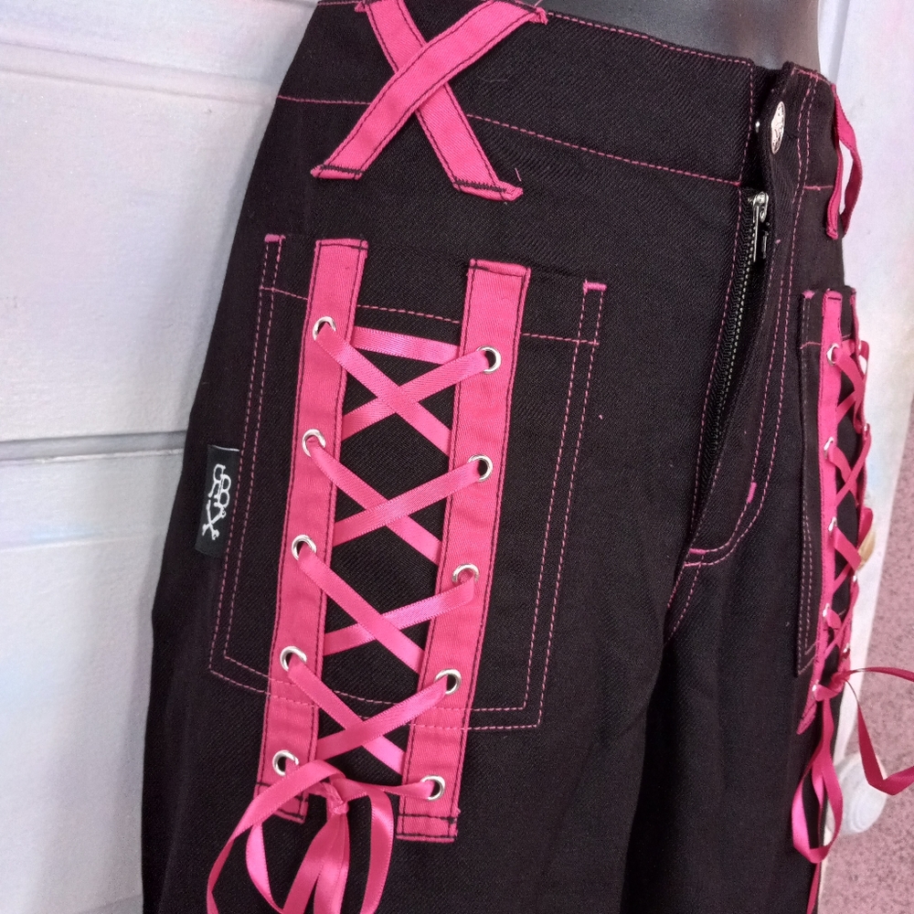 Tripp sister brand Royal Bones nwt mall-goth blk&pink corset thigh wideleg pants - Picture 4 of 8